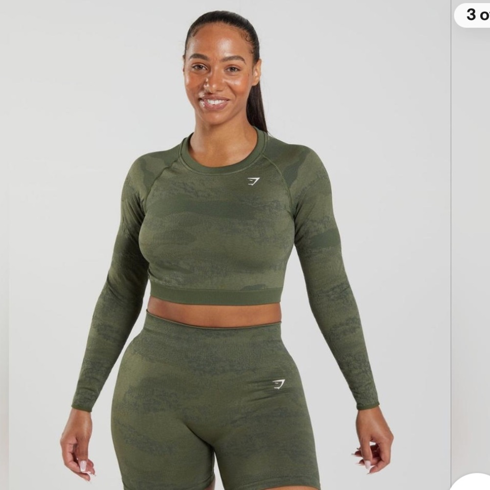 Gymshark Olive Camo Long Sleeve Crop Top